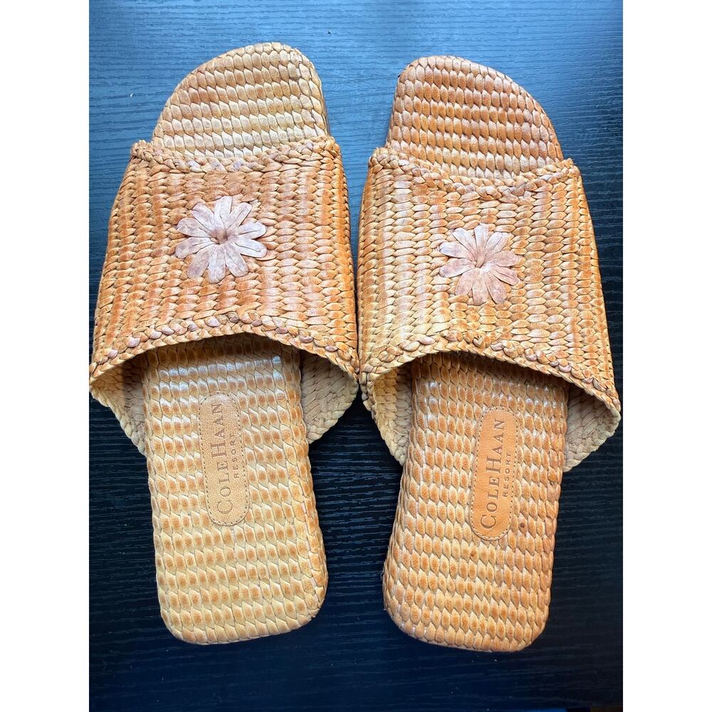 Cole Haan Resort Woven Leather Slide Sandals Womens 9.5 Brown Boho Slip On